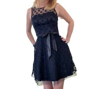 NEW $148 Betsey Johnson Illusion Polka Dot Party Dress Black Feminine Size 4